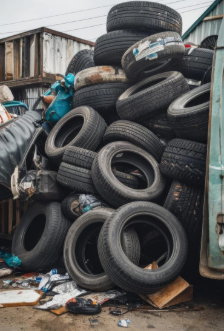 Heavy tire hauling in Albuquerque, NM loading multiple tires for disposal and recycling.